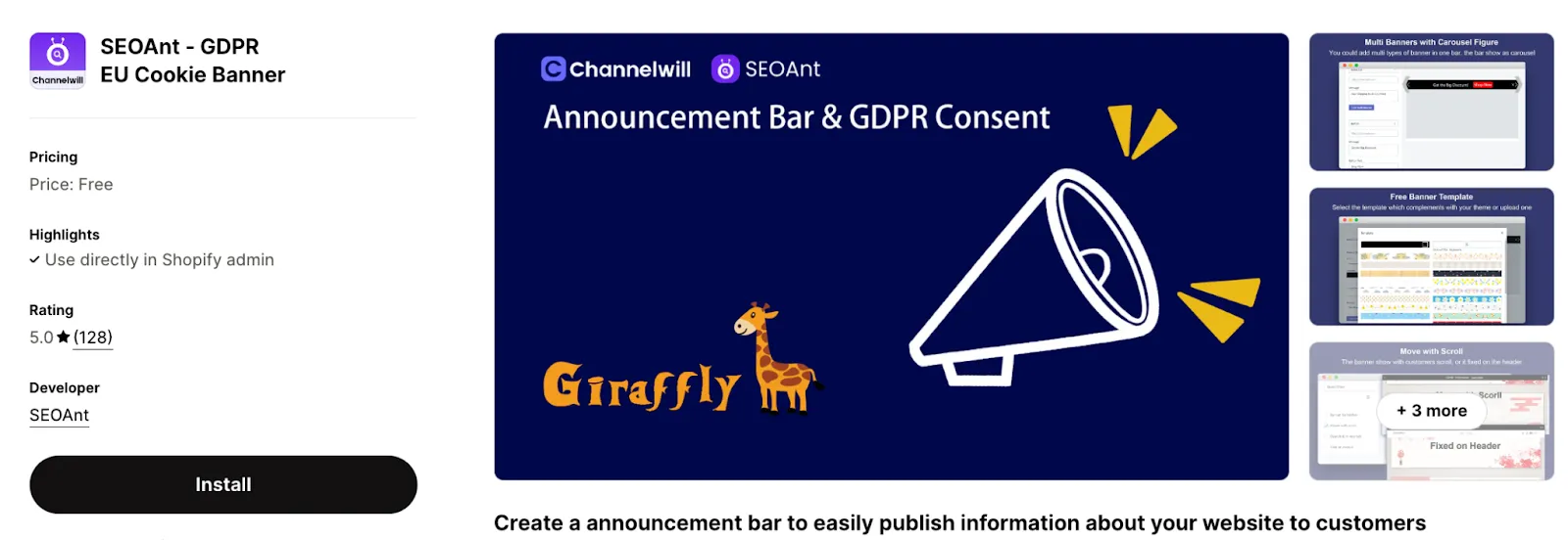 3. SEOAnt ‑ GDPR EU Cookie Banner